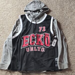 Ecko Unlimited Gray Hoodie with Black Red Logo Jersey 2 Piece NWT SZ LG